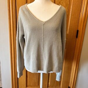 Hippie‎ Rose Women's V-Neck Waffle Knit Lightweight Sweater Pullover Size L